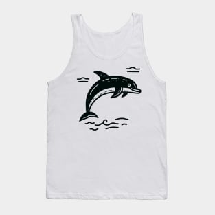 Stick Figure of a Dolphin in Black Ink Tank Top